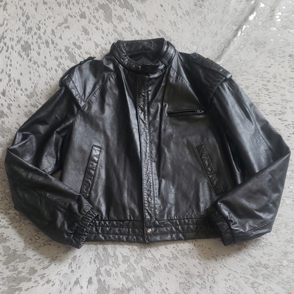 Demain Vintage Leather Bomber Jacket Black Sz46 - Picture 1 of 8
